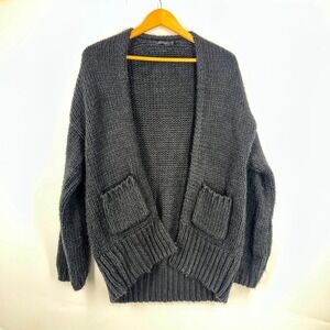Indah Womens Black‎ Chunky Knit Oversized Open Front Cardigan Sweater OS
